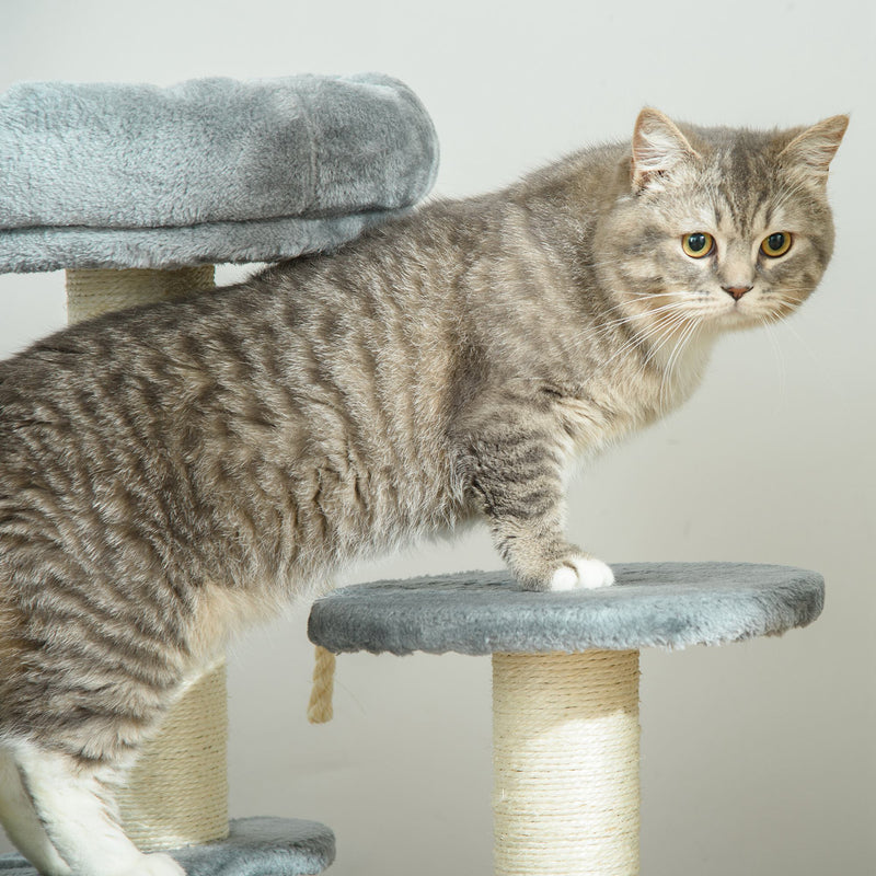 PawHut Cat Tree Scratcher Kitty Activity Center 2 Perch Sisal Rope Grey