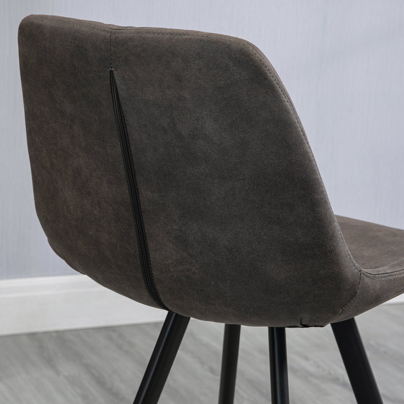 HOMCOM Set Of 2 Bar Stools Vintage Microfiber Cloth Tub Seats Padded Steel Grey