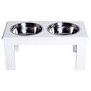 PawHut Raised Dog Bowls Pet Feeder Elevated Double Stainless Steel Water White