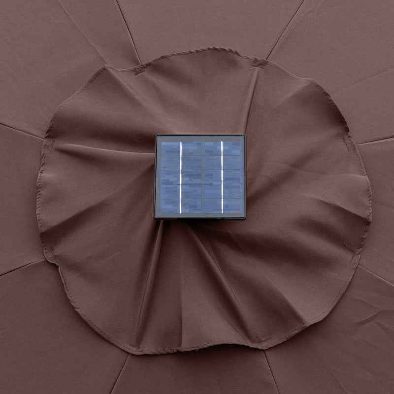 Outsunny 2.7m Garden Parasol Summer Shelter w/ LED Solar Light Crank Tilt Coffee