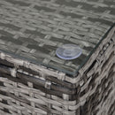 Outsunny Garden Rattan Side Table,Wicker Coffee Desk, Glass Top, Mixed Grey