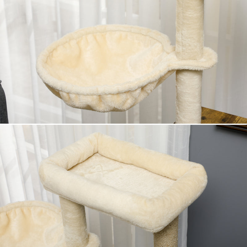 PawHut Litter Box Enclosure with Cat Tree Tower, Hammock, Cushion