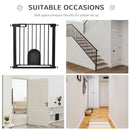 PawHut 75-82 cm Pet Safety Gate Pressure Fit Stair w/ Small Door Double Locking