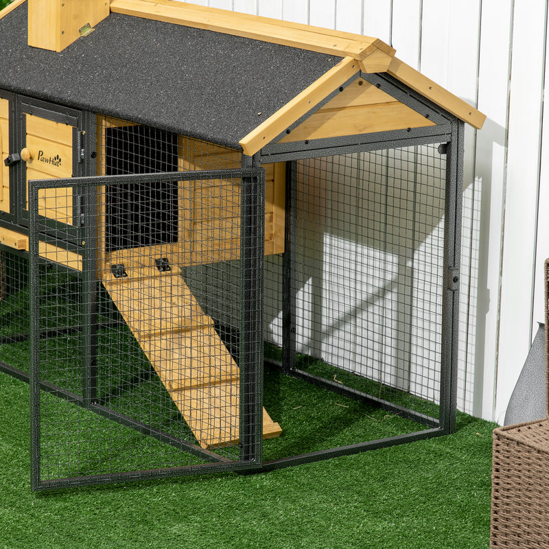 PawHut Rabbit Hutch Outdoor Bunny Cage w/ Run, Removable Tray, 120 x 55.5 x 80cm