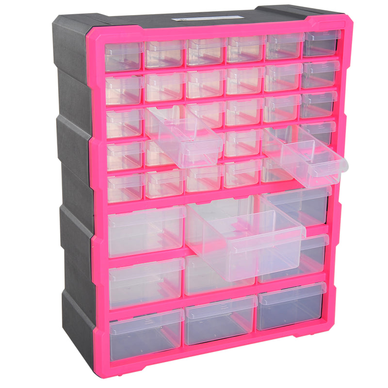 DURHAND 39 Drawers Parts Organiser Wall Mount Tools Storage Cabinet Clear