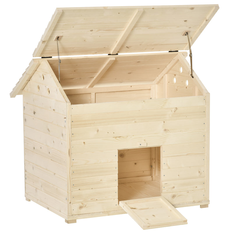 PawHut Wooden Duck House w/ Openable Roof, Raised Base, Air Holes - Natural