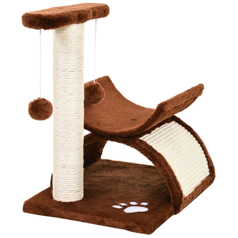 PawHut Cat Tree Plush Scratcher Kitty Activity Play Center Tunnel Dangling Ball