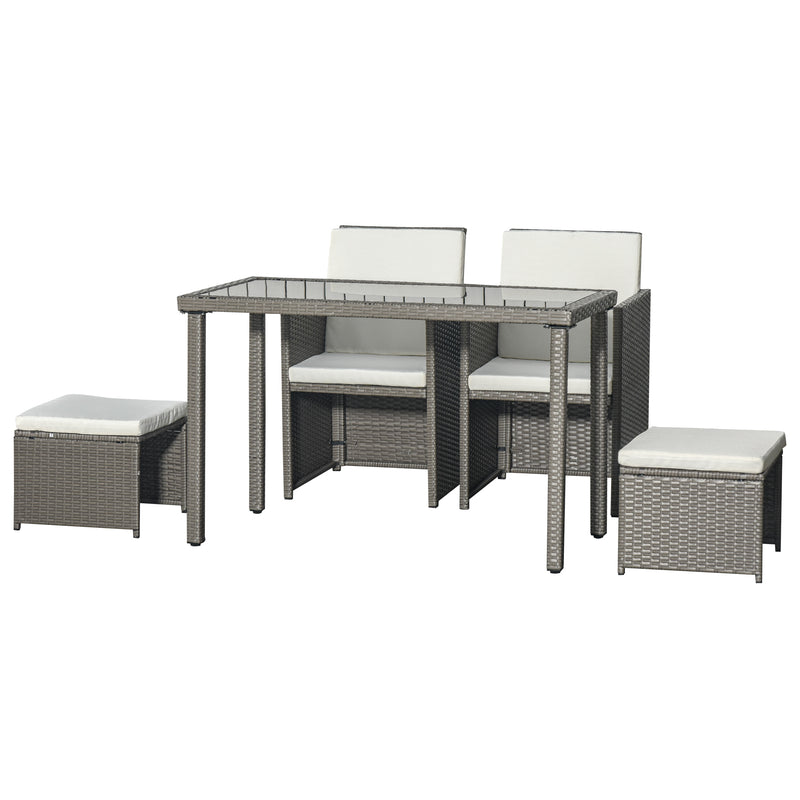 Outsunny 5 Pieces Rattan Garden Furniture Sofa Set w/ Table Chair Footrest Grey