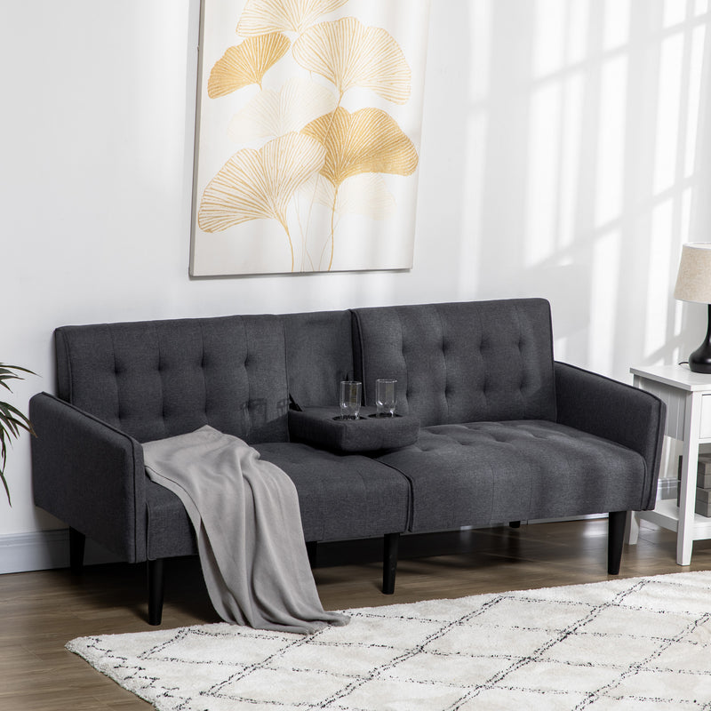 HOMCOM Upholstered Sofa bed 3 Seater Home Theater with Storage Grey