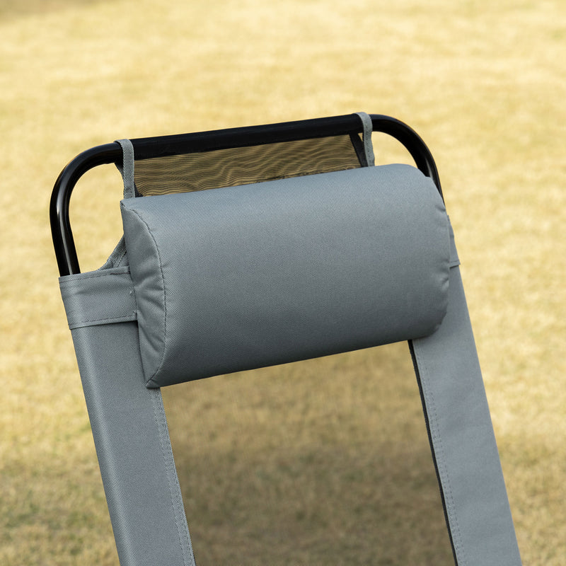 Outsunny Set of 2 Metal Portable Folding Recliner w/ Adjustable Backrest, Grey