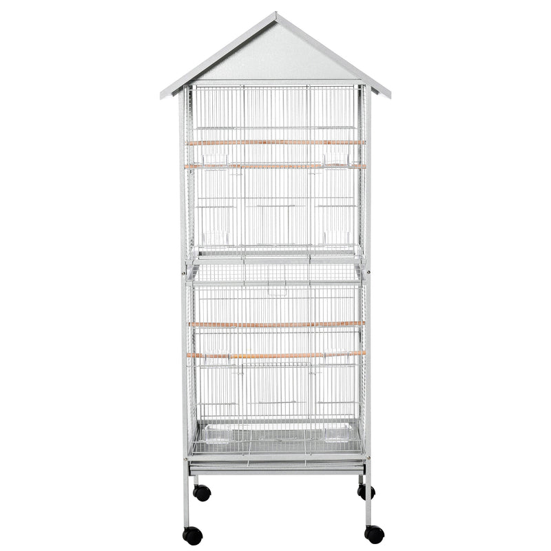 PawHut Wrought Metal Bird Cage Feeder for Small and Medium Sized Birds White
