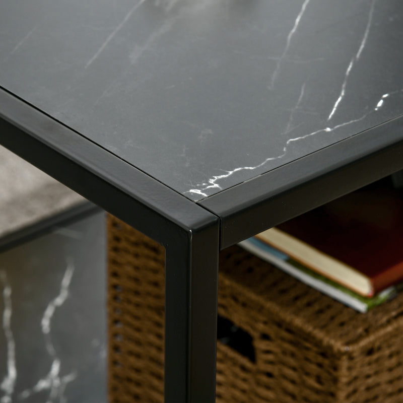 HOMCOM Coffee Table Cocktail Table w/ Faux Marble Top and Steel Frame, Black