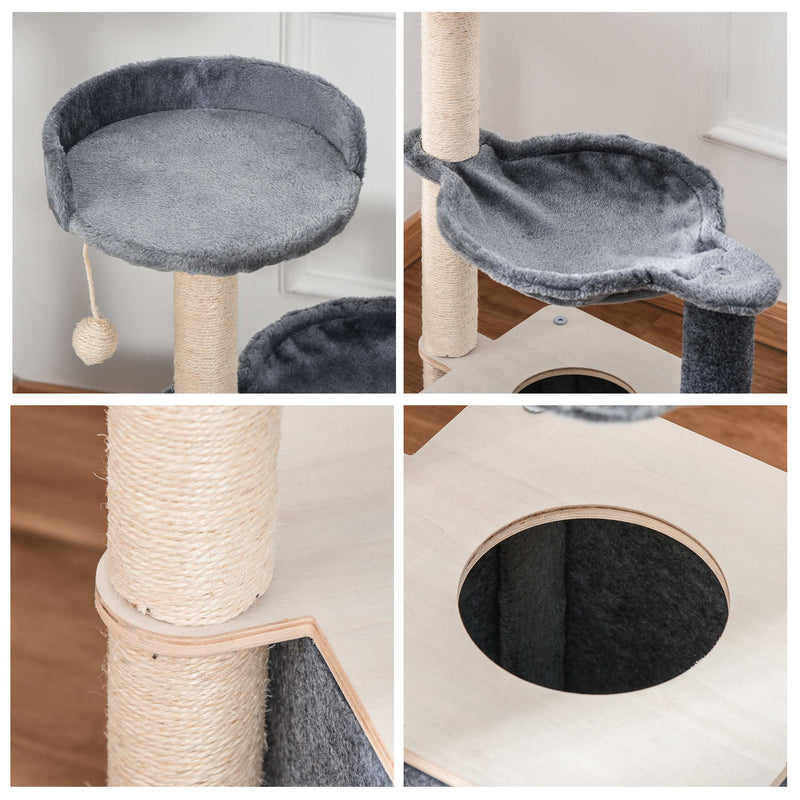 PawHut Cat Tree Tower Climbing  Activity Center With Sisal Scratching Post, Grey