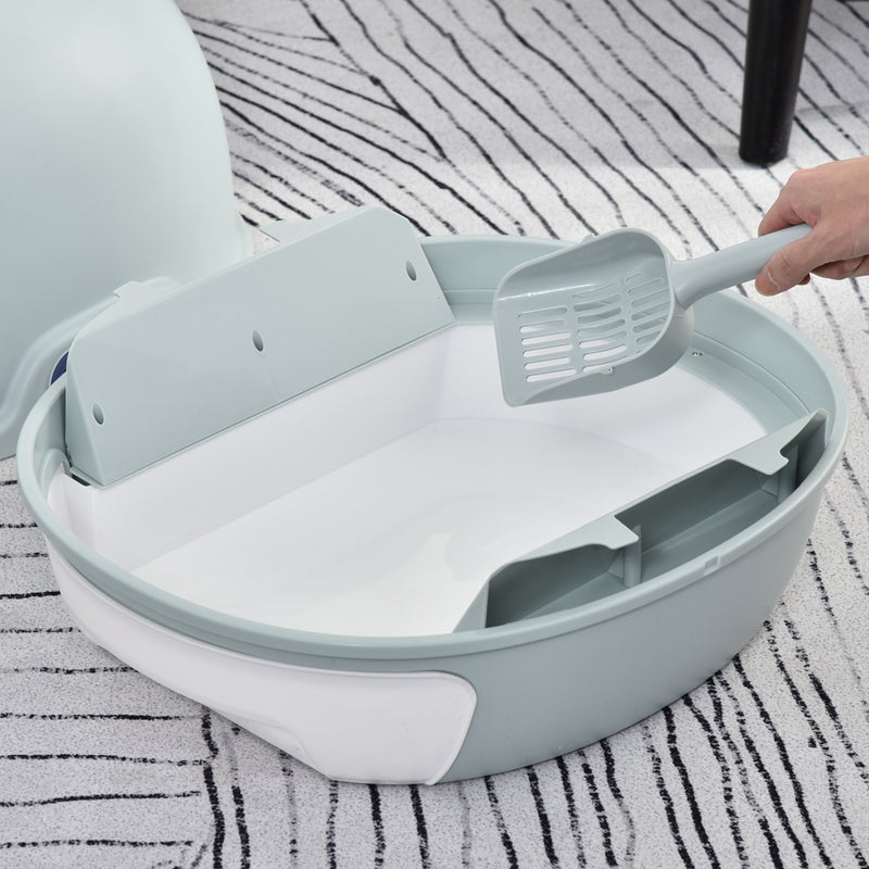 PawHut Futuristic Capsule-Shaped Cat Litter Box w/ 2 Doors Scoop Drawer Blue