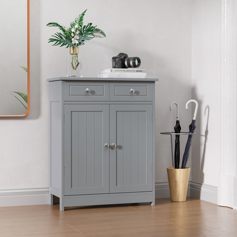 kleankin Bathroom Floor Storage Cabinet w/ 2 Drawers Door Cupboard Grey