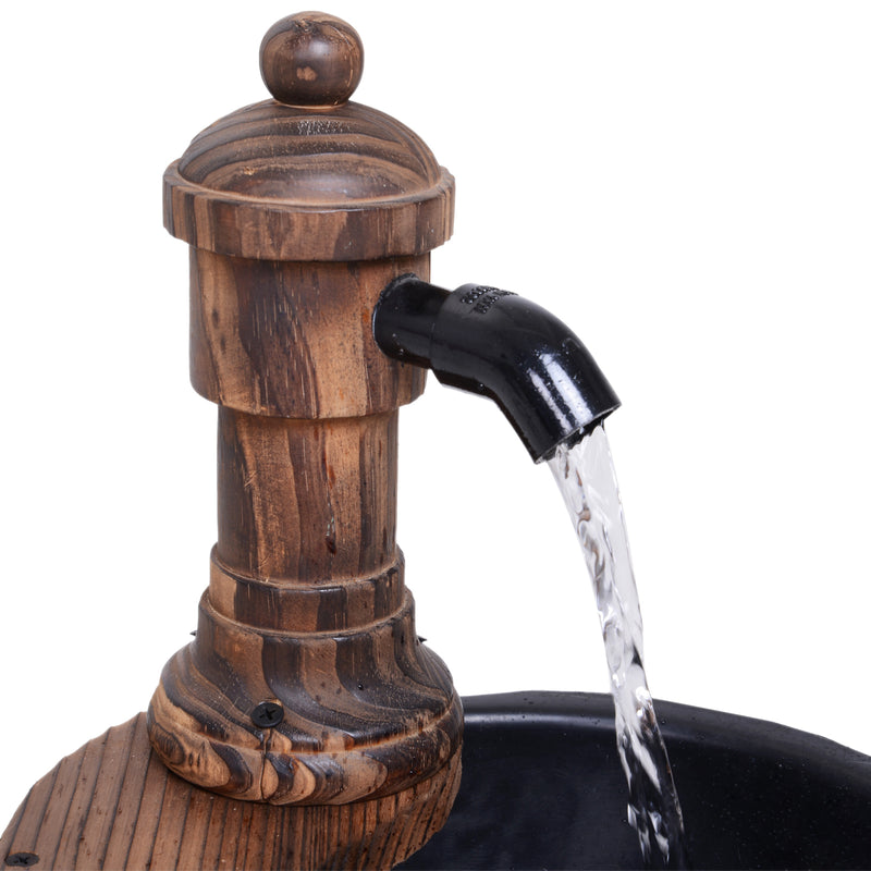 Outsunny Garden Barrel Water Fountain Patio Wood Electric Water Feature w/ Pump