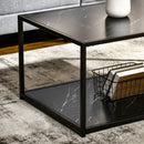 HOMCOM Coffee Table Cocktail Table w/ Faux Marble Top and Steel Frame, Black