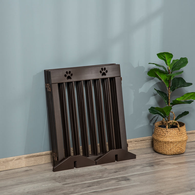 PawHut Pet Gate 4 Panel Wooden Dog Barrier Folding Fence w/ Support Feet
