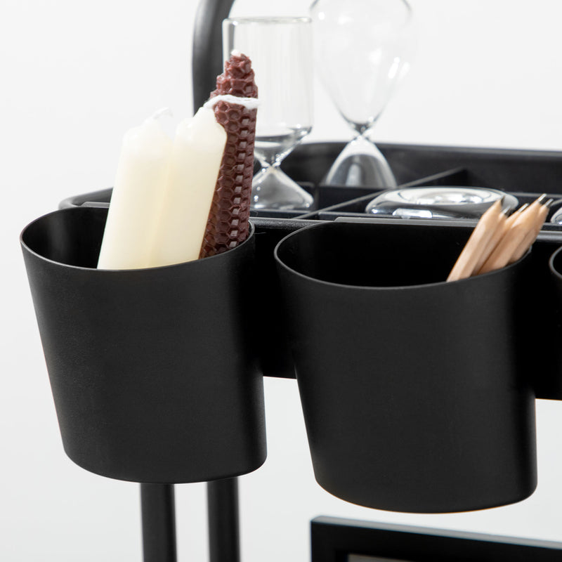 HOMCOM 3-Tier Utility Cart, Rolling Serving Trolley with Baskets and Hooks