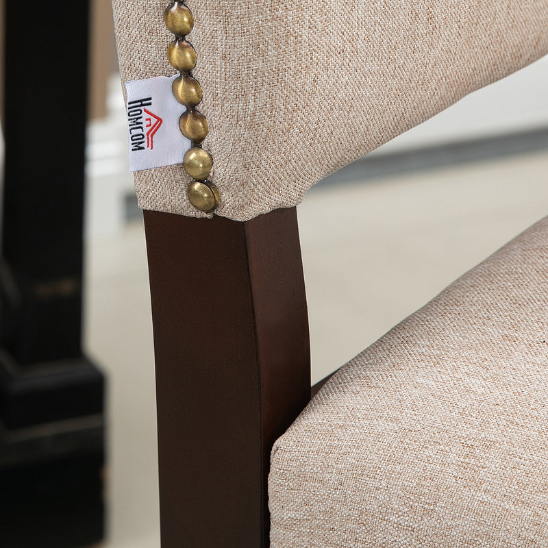 HOMCOM Modern Fabric Bar Stools Set of 2 Bar Chairs with Back Footrest Beige