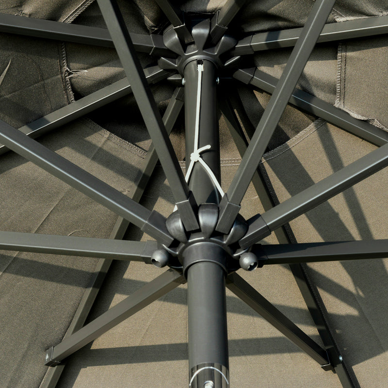 Outsunny 2.7m Patio LED Umbrella with Push Button Tilt/Crank 8 Ribs Grey