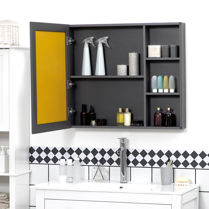 kleankin Bathroom Cabinet Wall Mounted Storage Organiser w/ Mirrored Door Grey