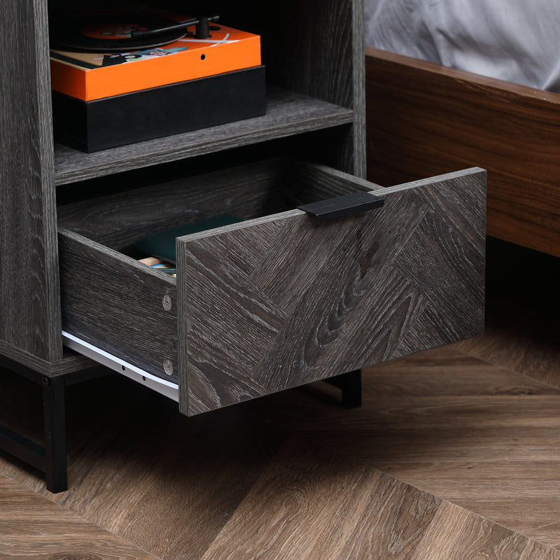 HOMCOM Bedside Table, Sofa Side Table W/ Drawer and Shelf Living Room, Bedroom