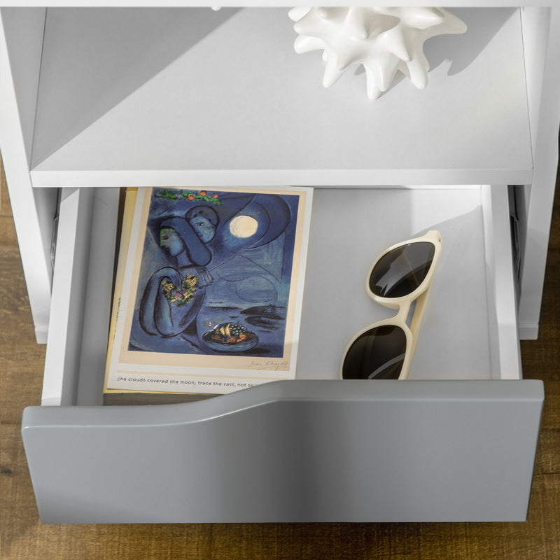 HOMCOM Bedroom Bedside Table, Sofa Side Table with Drawer Shelf and Wood Legs