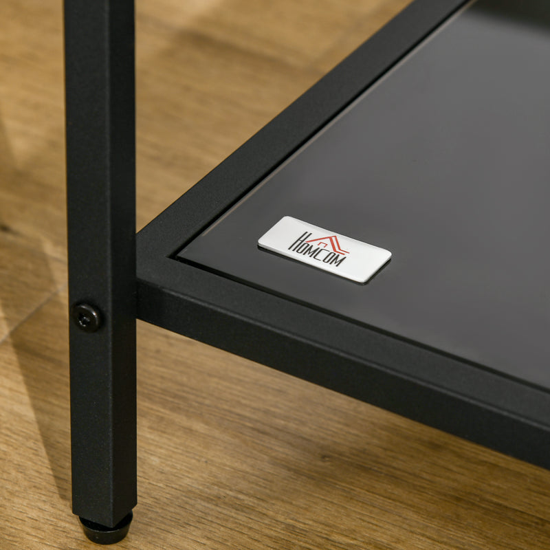 HOMCOM Side Table with Tempered Glass Top, End Table with 2-Tier Storage, Black
