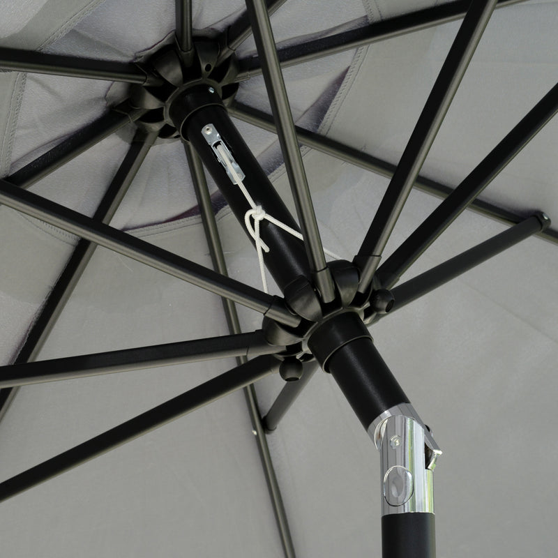 Outsunny 2.7m Patio Umbrella Garden Parasol with Crank, Ruffles, 8 Ribs, Grey