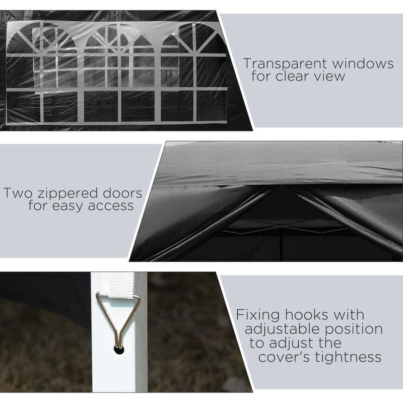 Outsunny 3mx3m Pop Up Gazebo Party Tent Canopy Marquee with Storage Bag Black