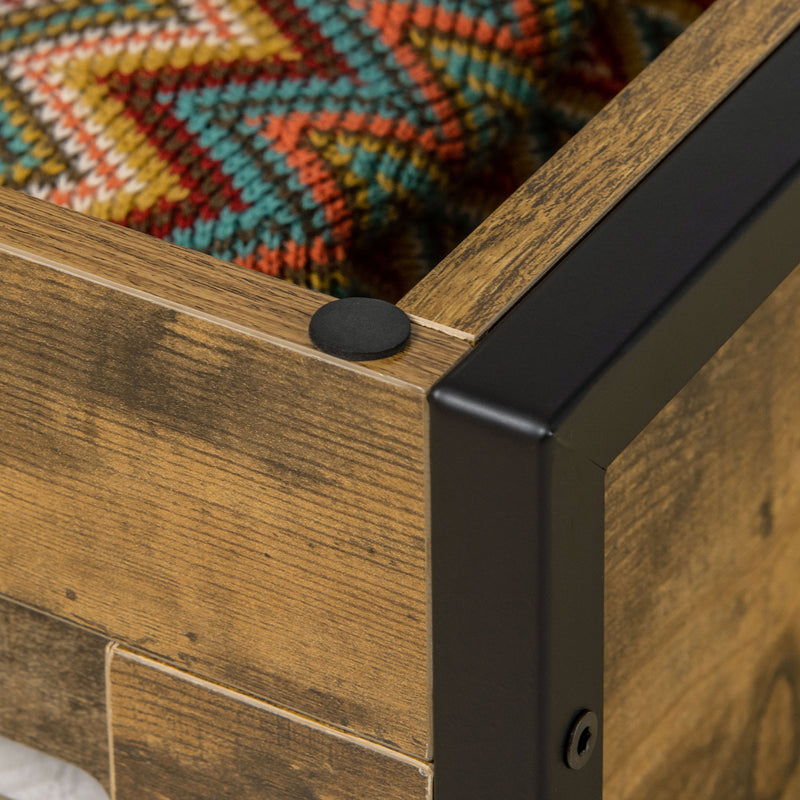 HOMCOM Louvred Storage Shoe Bench Chest with Lift Top for Bedroom, Rustic Brown