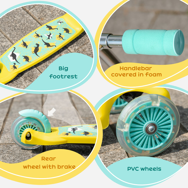 HOMCOM Kids Scooter Foldable Kick Scooter LED Flashing Wheels 3-8 Years Yellow