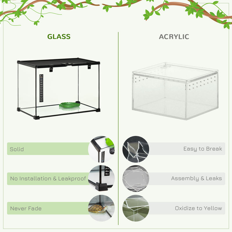 PawHut Glass Reptile Terrarium Habitats for Lizards, Frogs, Snake 50 x 30 x 35cm