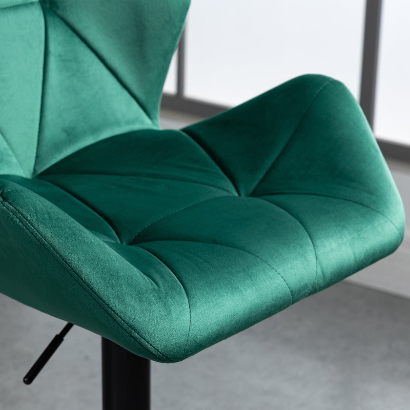 HOMCOM Set Of 2 Luxurious Velvet-Touch Bar Stools Metal Frame Footrest Green