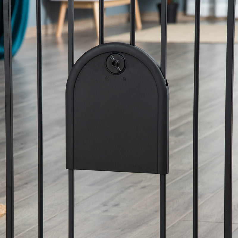 PawHut 75-82 cm Pet Safety Gate Pressure Fit Stair w/ Small Door Double Locking
