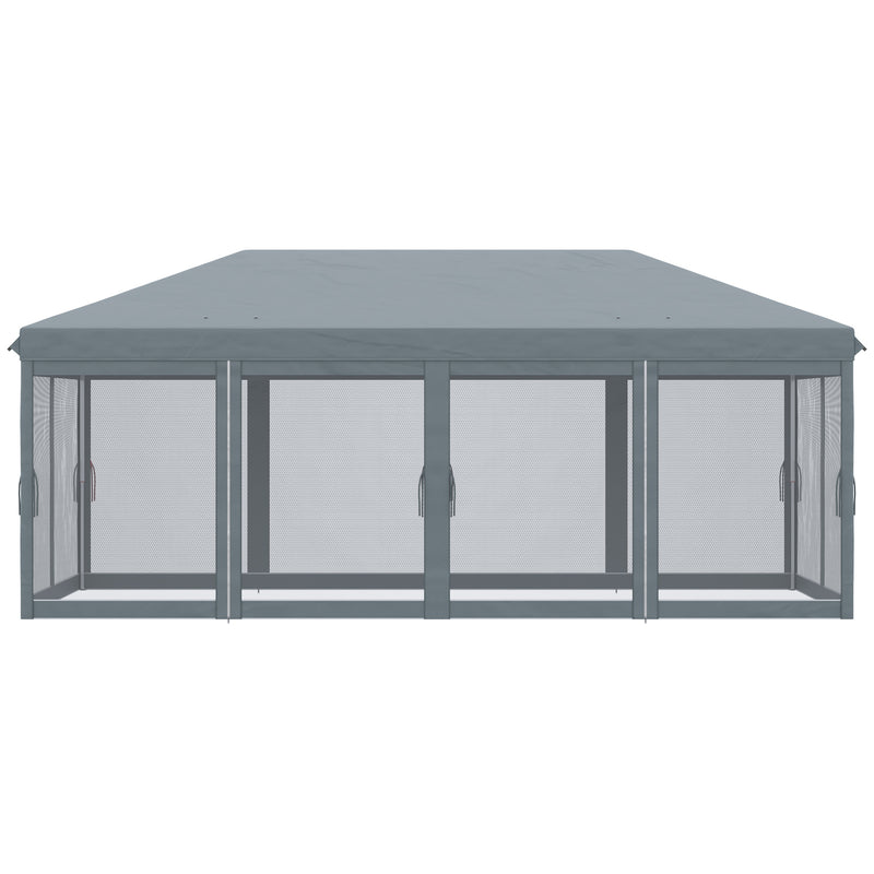 Outsunny 6 x 3m Pop Up Party Tent Canopy with 6 Removable Sidewalls Grey