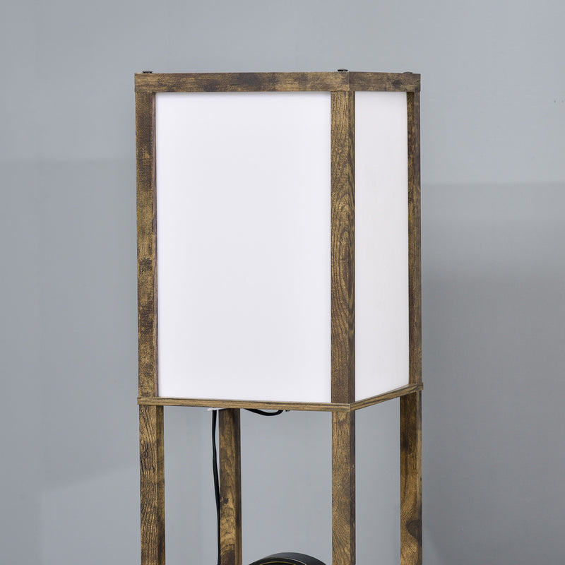 HOMCOM Floor Lamp Reading Lamp with 3-Tier Storage Shelf for Home Office Brown