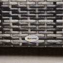 Outsunny Garden Rattan Side Table,Wicker Coffee Desk, Glass Top, Mixed Grey