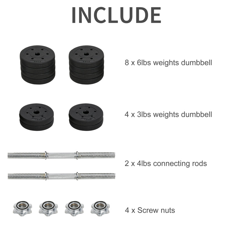 HOMCOM 30KG Adjustable Dumbbells Weight Set Hand Weight for Body Fitness