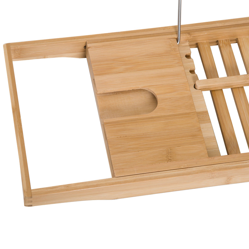 HOMCOM Extendable Bath Tub Bathroom Tray Bathtub Caddy Shelf Wine Holder Book