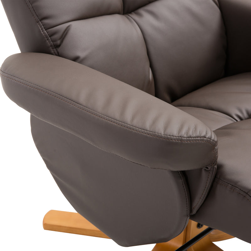 HOMCOM Recliner Chair and Footstool PU Leather Wooden Base Brown