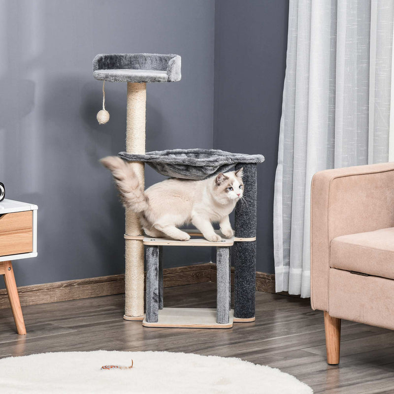 PawHut Cat Tree Tower Climbing  Activity Center With Sisal Scratching Post, Grey