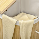 HOMCOM 100L Bamboo Laundry Basket w/ 2 Compartments Washing Baskets Natural