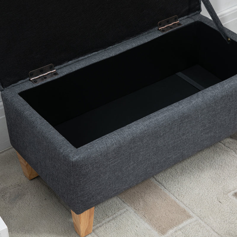 HOMCOM Linen Storage Ottoman Box Toy Chest Footstool with Rubberwood Legs