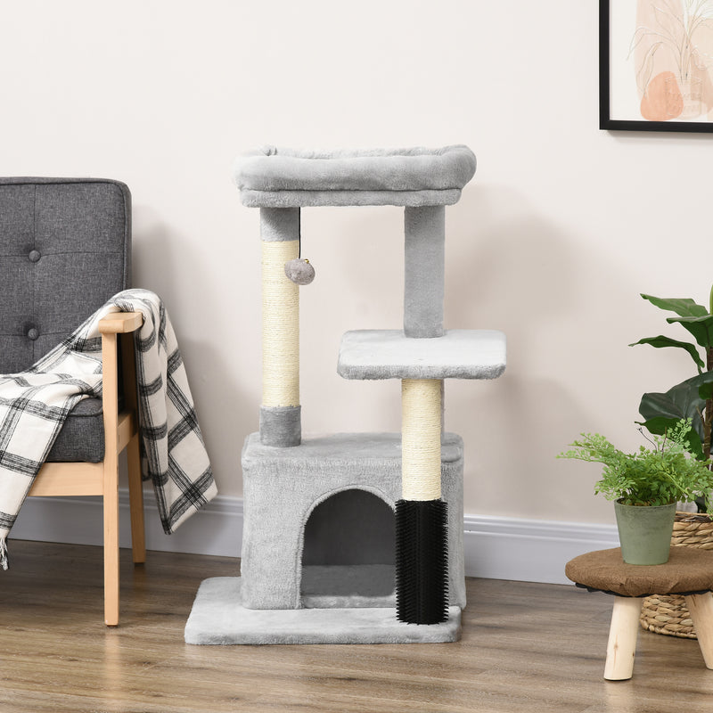PawHut Cat Tree Climbing Activity Center w/ Scratching Massage Toy Hanging Ball