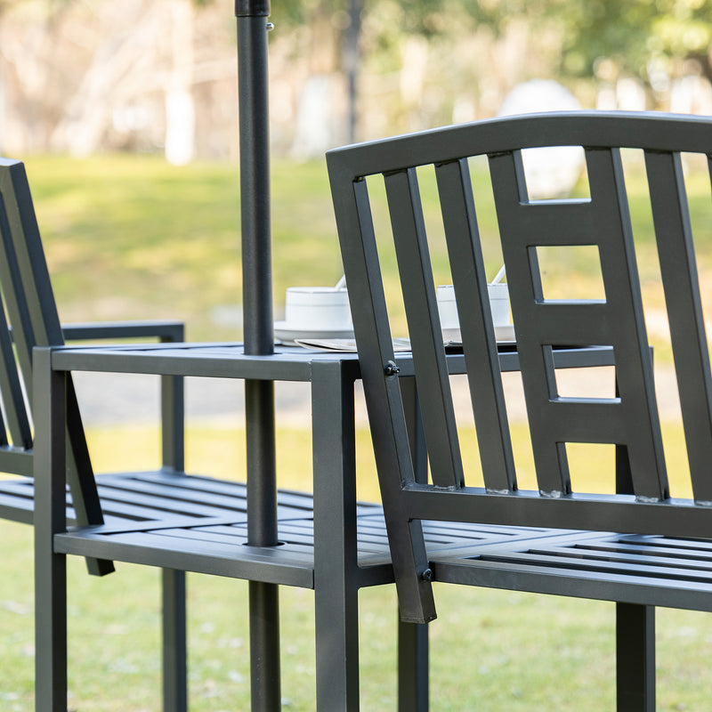 Outsunny Tete-a-tete Chair 2-Seater Steel Bench w/ Coffee Table Backyard Porch