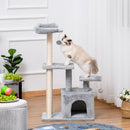 PawHut Cat Tree Activity Center w/ Scratching Post Sisal Hanging Ball Light Grey