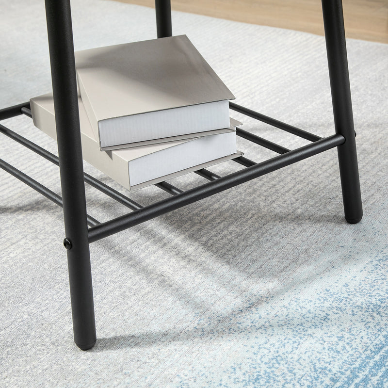 HOMCOM Sofa Side Table, End Table with 2-Tier Storage Shelf and Metal Frame