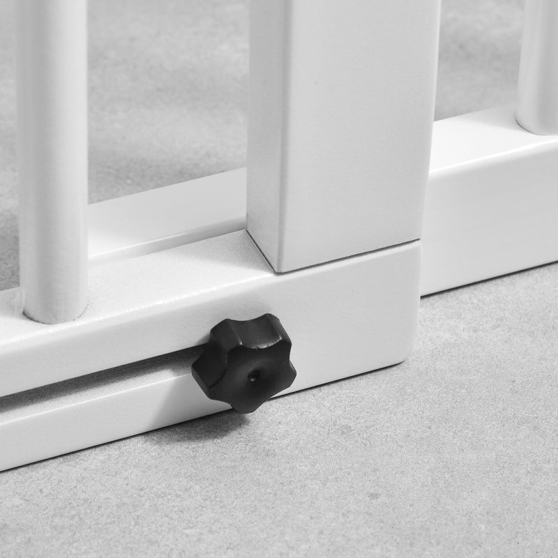 PawHut Wooden Freestanding Pet Gate Adjustable w/ Door Lock Safe Barrier White